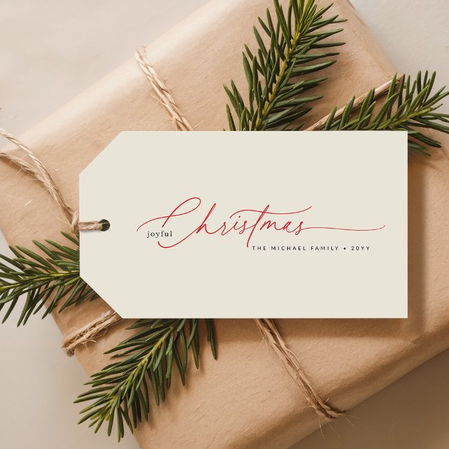 Étiquettes-cadeau Elegant Red Calligraphy Christmas Family Name (Créateur téléchargé)