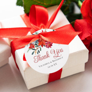 Étiquettes Cadeau Elegant Red Christmas Poinsettia Floral Wedding