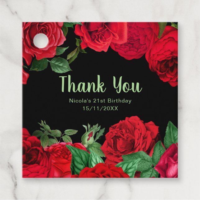 Étiquettes Cadeau Elegant Red Roses Flowers Birthday Party (Devant)