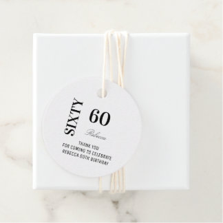 Étiquettes Cadeau Élégant remerciement 60 ans noir et blanc écriture