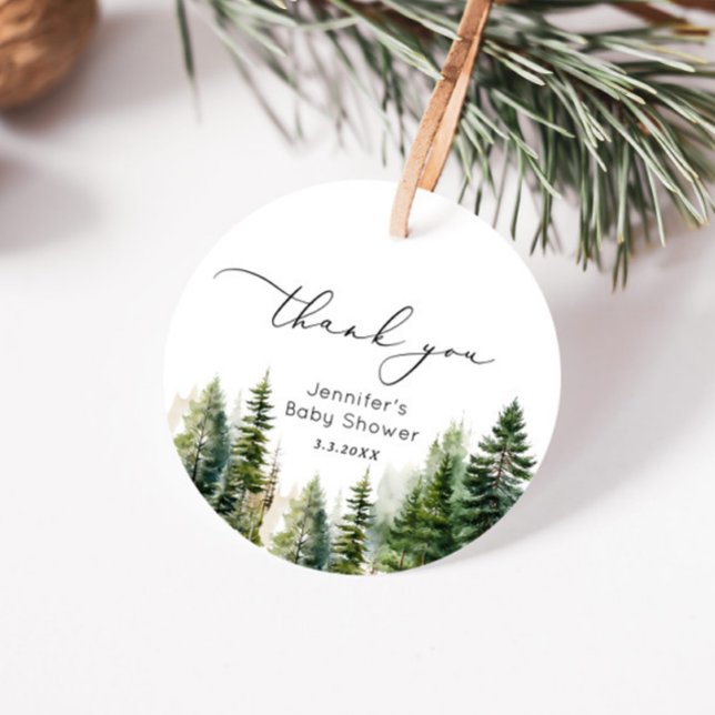 Étiquettes Cadeau Élégant remerciement de baby shower arbres pin syl (Créateur téléchargé)