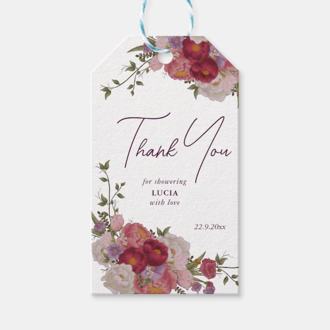 Étiquettes-cadeau Élégant Remerciement de Fête de Mariage Floral Bou (Devant)