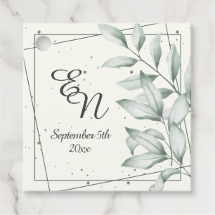 Étiquettes Cadeau Élégant romantique Monogramme Vert Feuille Mariage