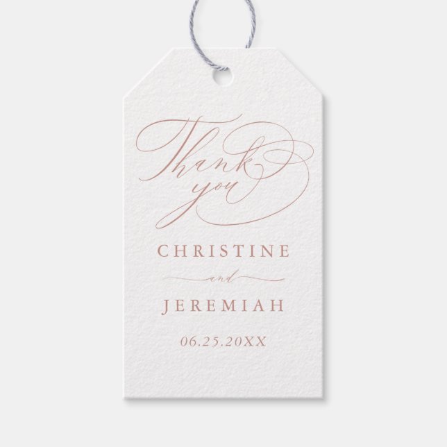 Étiquettes-cadeau Élégant Rose blanche or Merci Mariage moderne (Devant)