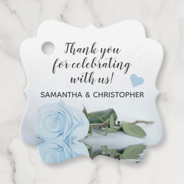 Étiquettes Cadeau Elégant Rose bleu Dusty Merci Mariage (Devant)