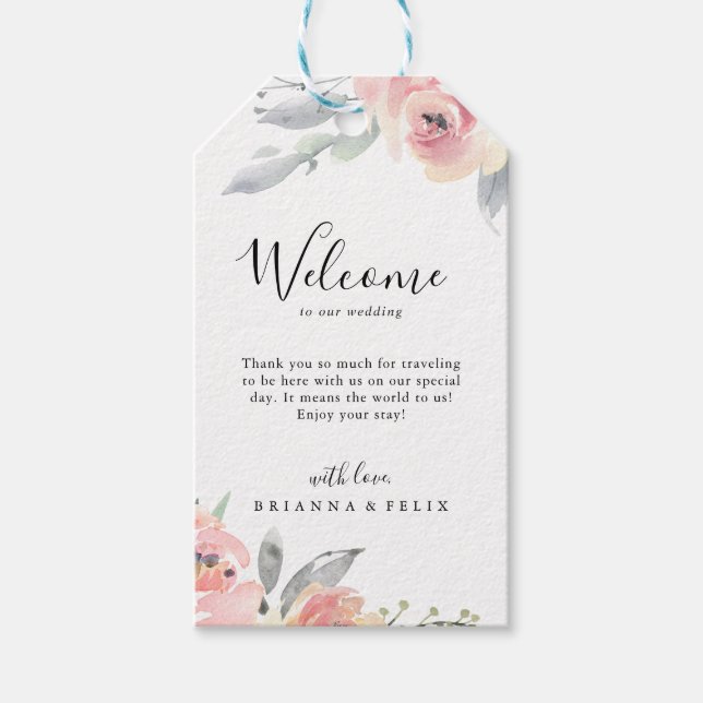Étiquettes-cadeau Elégant rose Blush Floral Mariage Bienvenue (Devant)
