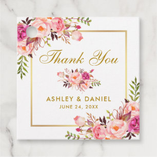 Étiquettes Cadeau Élégant rose Blush Floral Mariage or Merci