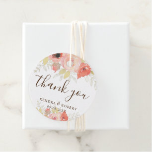 Étiquettes Cadeau Élégant Rose de corail rose or Feuille Mariage flo