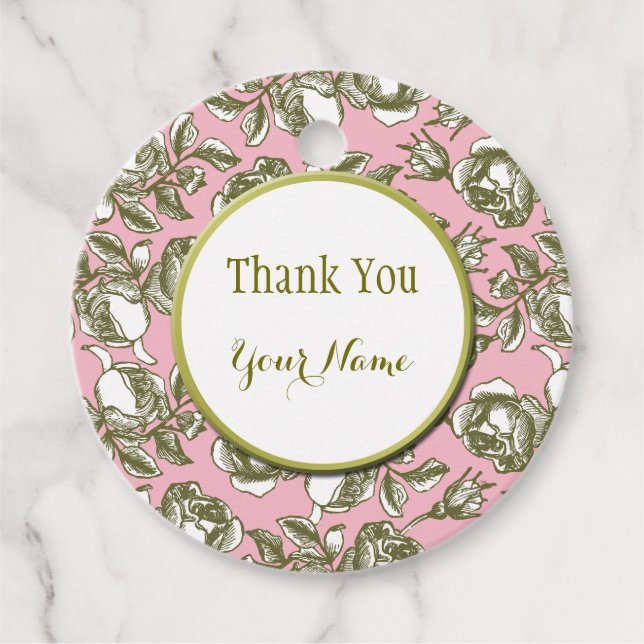 Étiquettes Cadeau Élégant Rose doré sur Merci personnalisé rose (Devant)