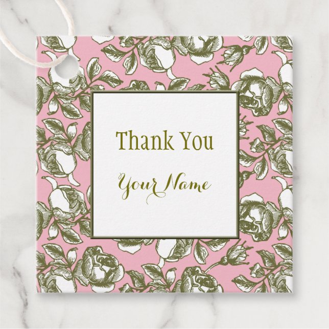 Étiquettes Cadeau Élégant Rose doré sur Merci personnalisé rose (Devant)