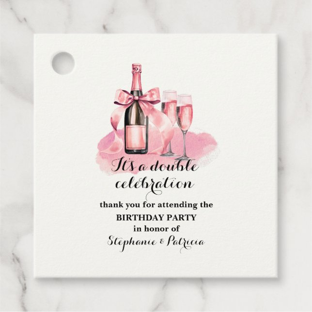 Étiquettes Cadeau Élégant rose Double Célébration Anniversaire (Devant)