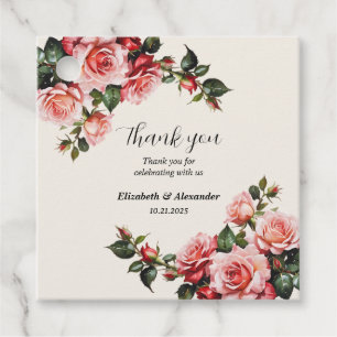 Étiquettes Cadeau Élégant rose et roses rouges mariage floral