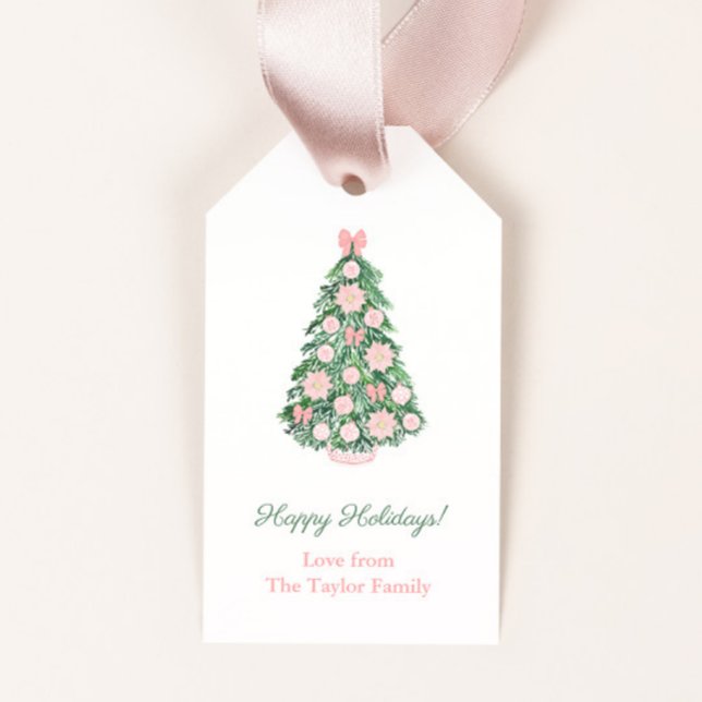 Étiquettes-cadeau Élégant Rose Et Vert Joyeux Vacances Noël (Pink and green maximalist happy holidays or Merry Christmas gift tags)