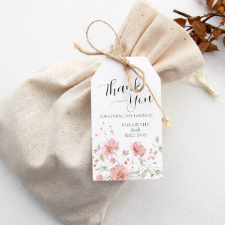 Étiquettes-cadeau Elégant rose floral 80e anniversaire Merci