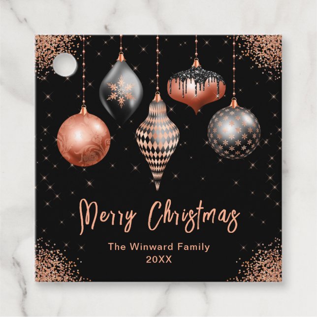 Étiquettes Cadeau Elegant Rose Gold and Black Ornament Christmas (Devant)