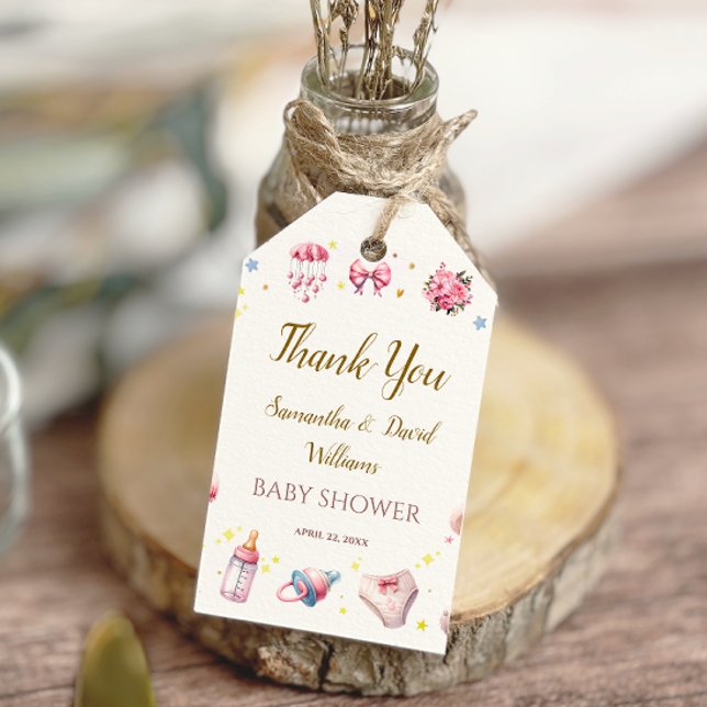 Étiquettes-cadeau Élégant rose gracieux Baby shower floral (Créateur téléchargé)