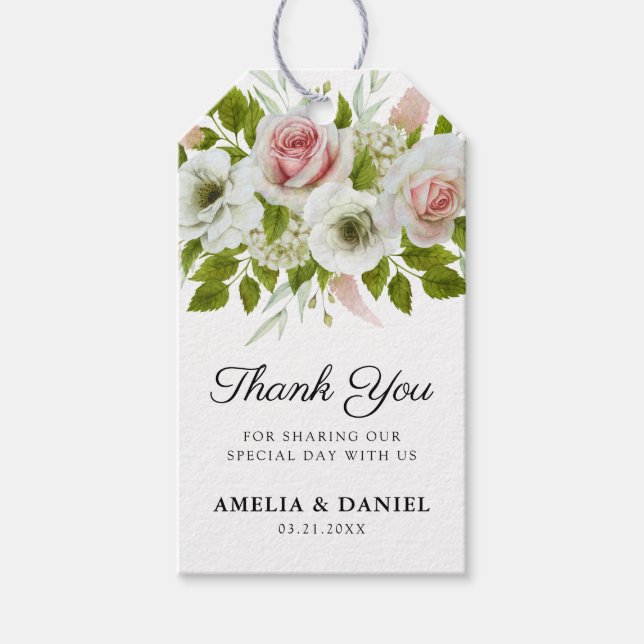 Étiquettes-cadeau Elégant Rose  Mariage Merci (Devant)