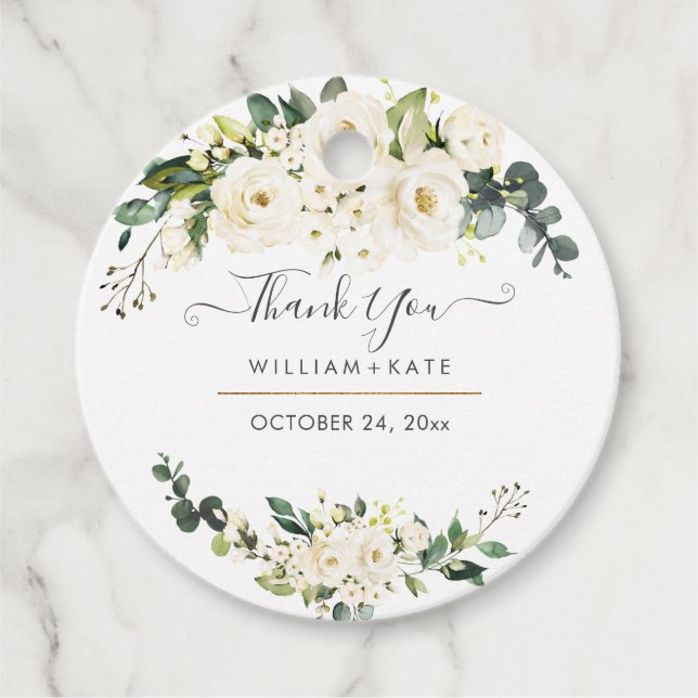 Étiquettes Cadeau Elégant Rose Merci d'aquarelle en albâtre (Devant)