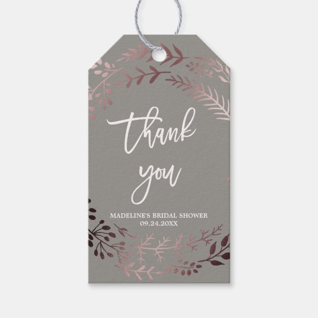 Étiquettes-cadeau Elégant Rose or et Merci de Fête des mariées gris (Devant)