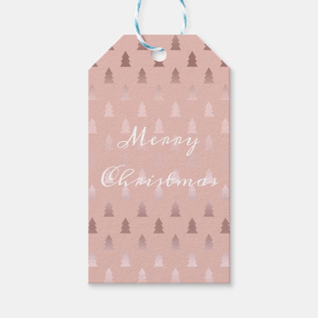 Étiquettes-cadeau Élégant rose or et rose motif de Noël (Devant)