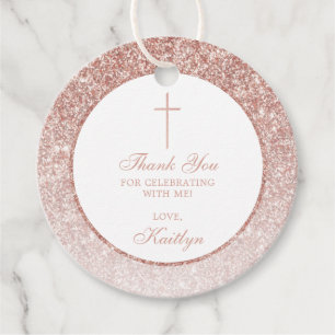 Étiquettes Cadeau Élégant Rose Parties scintillant Or Confirmation O