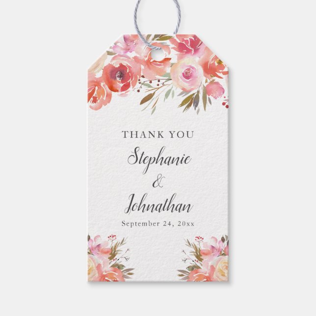 Étiquettes-cadeau Élégant rose Peach Floral Mariage (Devant)