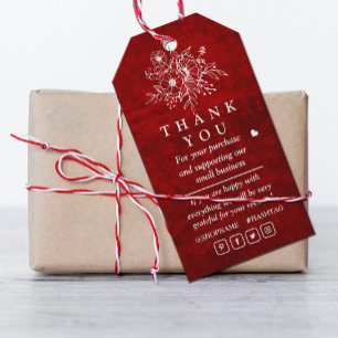 Étiquettes-cadeau Elégant rouge cratch floral merci pour le tag cade