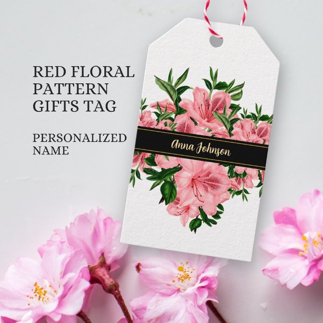 Étiquettes-cadeau Élégant Rouge Floral Personnalisé Nom et logo de l (Créateur téléchargé)