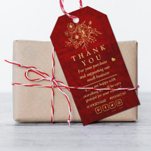 Étiquettes-cadeau Elégant rouge or Scratch floral merci