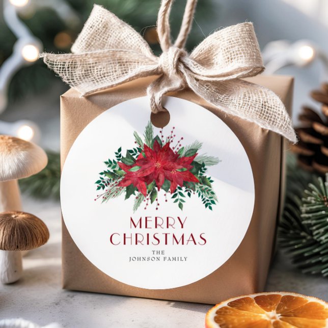 Étiquettes Cadeau Élégant Rouge Poinsettia Floral Noël (Elegant Red Poinsettia Floral Christmas Favor Tags)