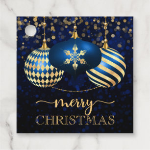 Étiquettes Cadeau Elégant Royal Blue & Gold Baubles Joyeux Noël