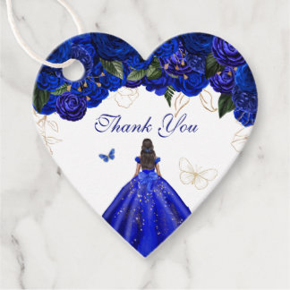 Étiquettes Cadeau Élégant Royal Blue Rose papillon Quinceanera