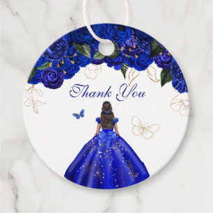 Étiquettes Cadeau Élégant Royal Blue Rose papillon Quinceanera Fa