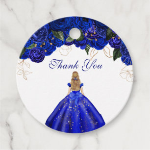 Étiquettes Cadeau Elégant Royal Blue Roses Floral Quince Merci F