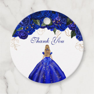 Étiquettes Cadeau Elégant Royal Blue Roses Floral Quince Merci F