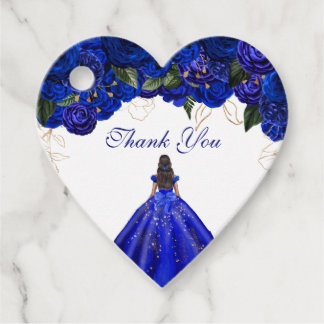 Étiquettes Cadeau Elégant Royal Blue Roses Floral Quinceanera