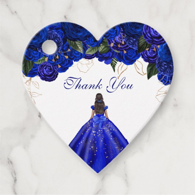 Étiquettes Cadeau Elégant Royal Blue Roses Floral Quinceanera (Devant)