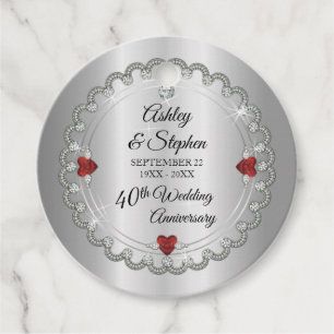 Étiquettes Cadeau Elégant Ruby Diamants 40e anniversaire de Mariag