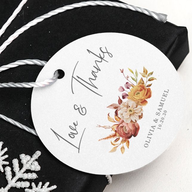 Étiquettes Cadeau Elégant Rustique Floral Feuilles Amour Merci Maria (Créateur téléchargé)