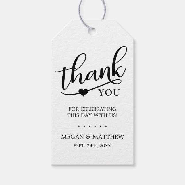 Étiquettes-cadeau Élégant Rustique Kraft MERCI Mariage de coeur (Devant)