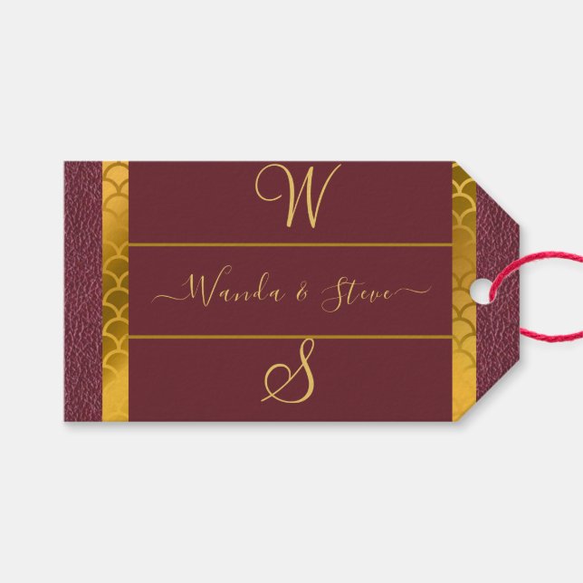 Étiquettes-cadeau Élégant sac cadeau Motif en cuir Mariage (Devant (Horizontal))