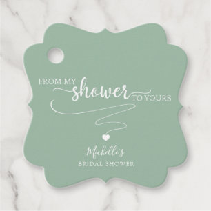 Étiquettes Cadeau Elégant Sage Green "De ma douche à la vôtre" Favor