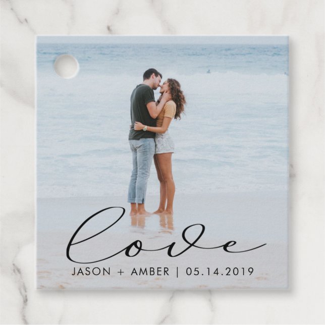 Étiquettes Cadeau Élégant script d'amour photo mariage (Devant)