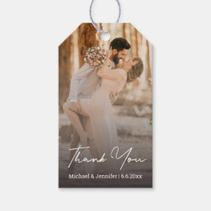 Étiquettes-cadeau élégant script mariage photo merci