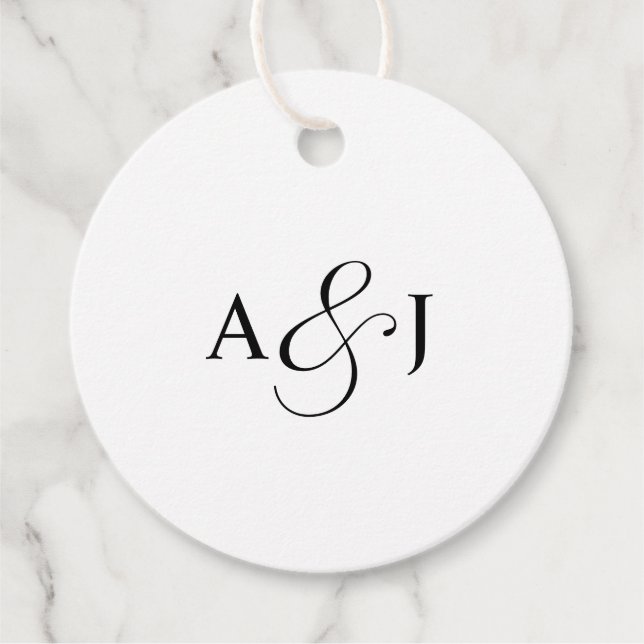 Étiquettes Cadeau Élégant script Monogramme Mariage blanc officiel (Devant)