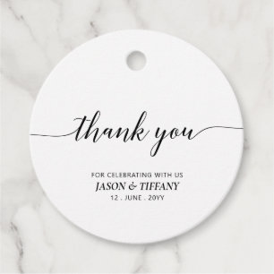 Étiquettes Cadeau Élégant script noir et blanc pour remerciement de 
