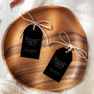 Étiquettes-cadeau Élégant script noir tendance Merci personnalisé