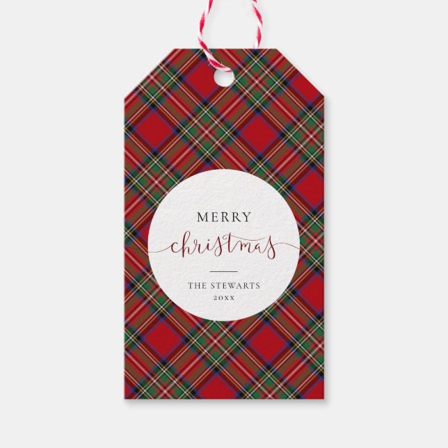 Étiquettes-cadeau Élégant Script Plaid Stewart Tartan (Devant)