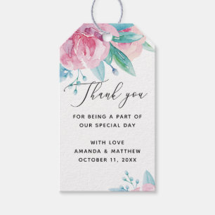 Étiquettes-cadeau Élégant script rose pâle floral mariage remercieme