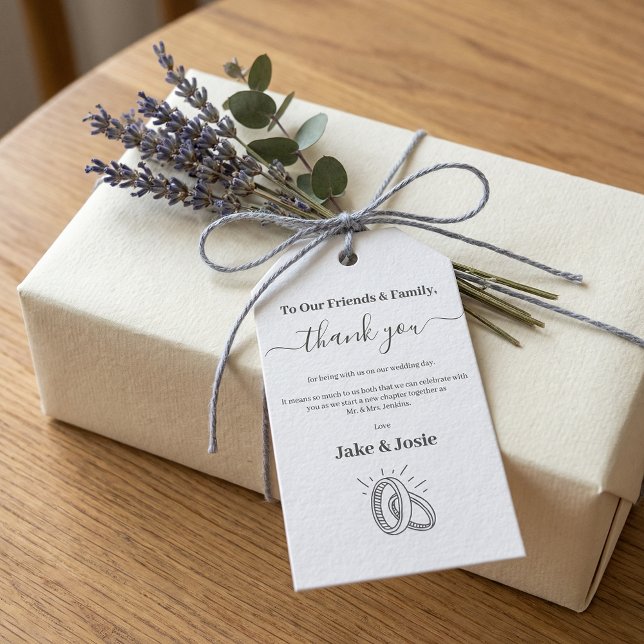Étiquettes-cadeau Elegant Script Wedding Thank You with Rings (Elegant Script Wedding Thank You with Rings Gift Tags)